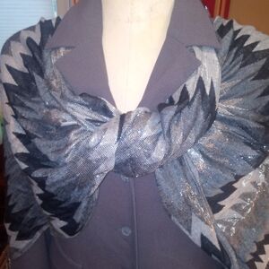 Iridescent bliss in a Scarf.  72x21,  Black, Grey and Silver Fashion scarf.